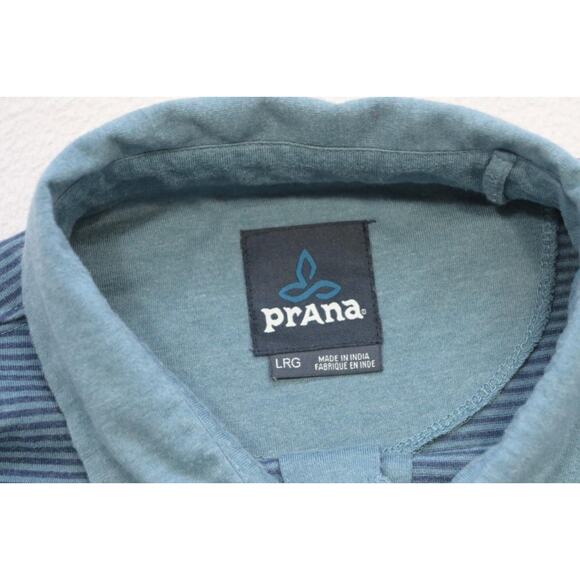 Prana Breathe Camp Shirt Blue Short Sleeve Hiking Button Up Mens Size Large - Picture 7 of 9